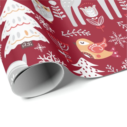 Scandinavian Woodland Animals Kerstfeestdag Cadeaupapier (Rol Hoek)