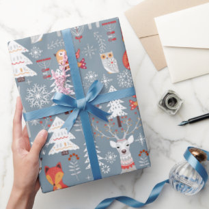Scandinavian Woodland Animals Kerstfeestdag Cadeaupapier