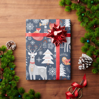 Scandinavian Woodland Animals Kerstfeestdag Cadeaupapier