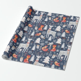 Scandinavian Woodland Animals Kerstfeestdag Cadeaupapier