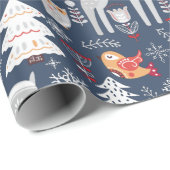 Scandinavian Woodland Animals Kerstfeestdag Cadeaupapier (Rol Hoek)