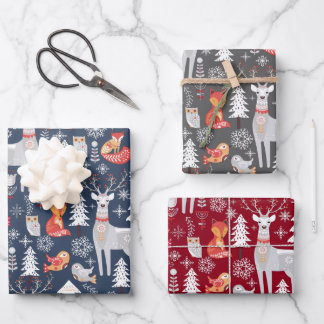 Scandinavian Woodland Animals Kerstfeestdag Inpakpapier Vel