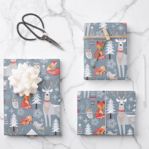 Scandinavian Woodland Animals Kerstfeestdag Inpakpapier Vel
