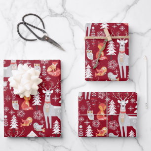 Scandinavian Woodland Animals Kerstfeestdag Inpakpapier Vel