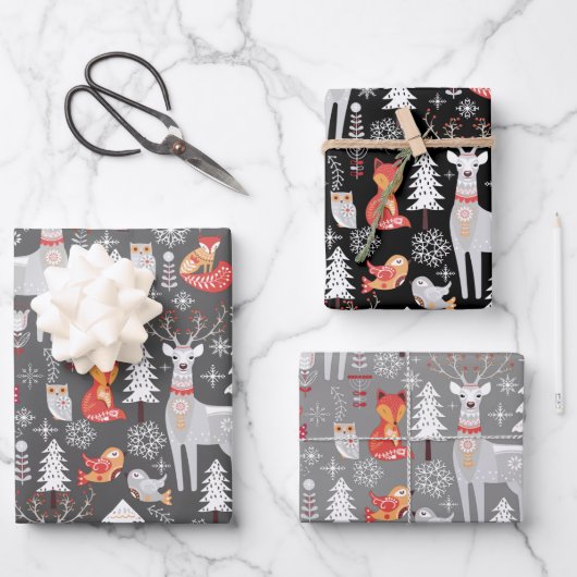 Scandinavian Woodland Animals Kerstfeestdag Inpakpapier Vel (Voorkant)