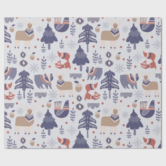 Scandinavian Woodland Animals Kerstmis Cadeaupapier (Vlak)
