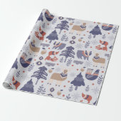 Scandinavian Woodland Animals Kerstmis Cadeaupapier (Uitgerold)