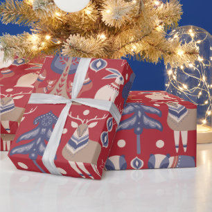 Scandinavian Woodland Animals Kerstmis Cadeaupapier