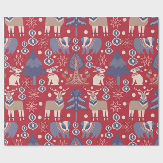 Scandinavian Woodland Animals Kerstmis Cadeaupapier (Vlak)