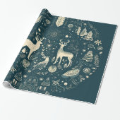 Scandinavian Woodland Animals Kerstmis Cadeaupapier (Uitgerold)