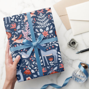 Scandinavian Woodland Animals Kerstmis Cadeaupapier