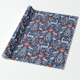 Scandinavian Woodland Animals Kerstmis Cadeaupapier