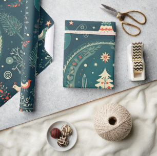 Scandinavian Woodland Animals Kerstmis Cadeaupapier