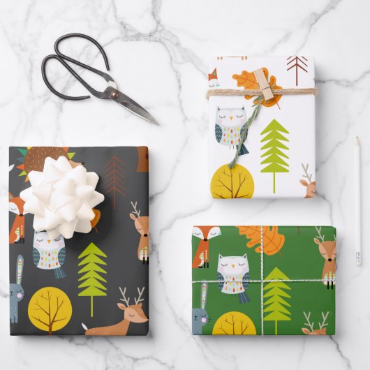 Scandinavian Woodland Animals Kerstmis Inpakpapier Vel (Voorkant)
