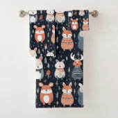 Scandinavian Woodland Animals Kerstwinter Bad Handdoek (Insitu)