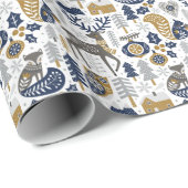Scandinavian Woodland Animals Sneeuwvlokken Kerstm Cadeaupapier (Rol Hoek)