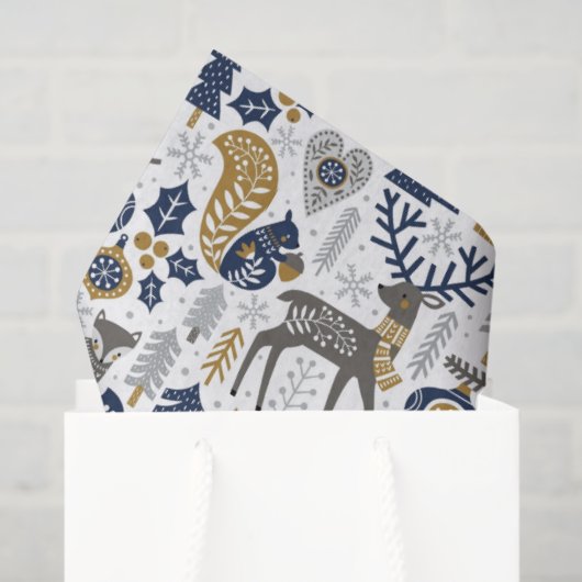 Scandinavian Woodland Animals Snowflakes Christmas Tissuepapier (Cadeauzakje)
