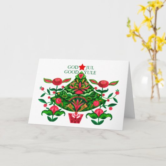 Scandinavian Xmas God jul vouwde Wenskaart 3 Kaart (Gele Bloem)