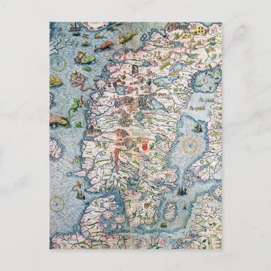 Scandinavië, detail van de Carta Marina Briefkaart (Voorkant)