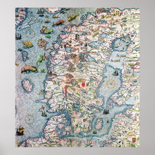 Scandinavië, detail van de Carta Marina Poster (Voorkant)