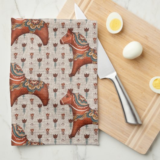  Scandinavië Folk Art Dala Horse Theedoek (Quarter Fold)