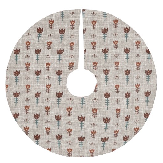  Scandinavië Folk Art Tulip Faux Linnen Kerstboom Rok (Voorkant)