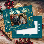 Scandinavië Folktale Kerstfoto Blauwgroen Folie Feestdagen Briefkaart<br><div class="desc">Scandinavia Folktale Christmas Photo Design.</div>