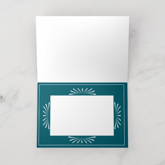 Scandinavië Folktale Kerstfoto Blauwgroen Folie Feestdagenkaart (Binnenlaag)