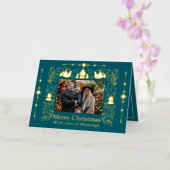 Scandinavië Folktale Kerstfoto Blauwgroen Folie Feestdagenkaart (Orchidee)