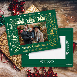 Scandinavië Folktale Kerstfoto Groen Folie Feestdagen Briefkaart