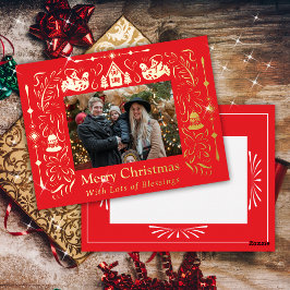 Scandinavië Folktale Kerstfoto rood Folie Feestdagen Briefkaart