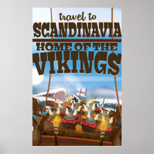 Scandinavië thuisbasis van de Vikingen cartoon pos Poster