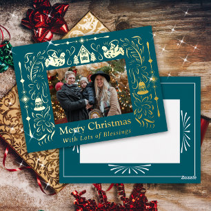 Scandinavië Volksverhaal Kerst Foto Teal Folie Feestdagen Briefkaart