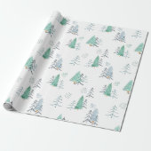 Scandinavisch Aquarel Kerstbomen Patroon Cadeaupapier (Uitgerold)