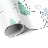Scandinavisch Aquarel Kerstbomen Patroon Cadeaupapier (Rol Hoek)