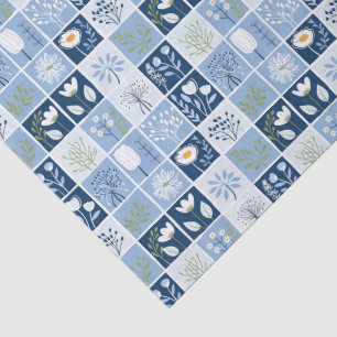 Scandinavisch Blauw Bloemend Modern Noordse Botani Tissuepapier
