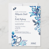 Scandinavisch blauw bloemenpatroon bruiloft kaart (Voorkant)