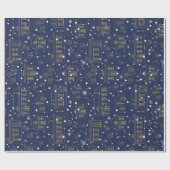 Scandinavisch blauw en goud inpakpapier (Vlak)