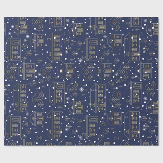 Scandinavisch blauw en goud inpakpapier (Vlak)