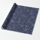 Scandinavisch blauw en goud inpakpapier (Uitgerold)