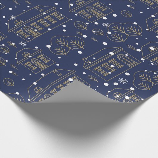 Scandinavisch blauw en goud inpakpapier (Hoek)