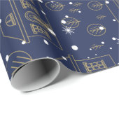 Scandinavisch blauw en goud inpakpapier (Rol Hoek)