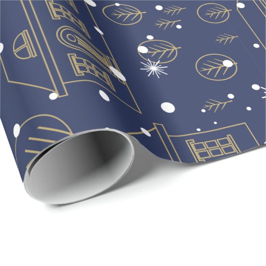 Scandinavisch blauw en goud inpakpapier (Rol Hoek)
