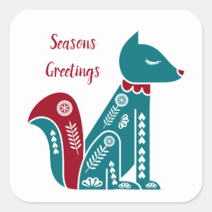 Scandinavisch blauw en rood vos vierkante sticker