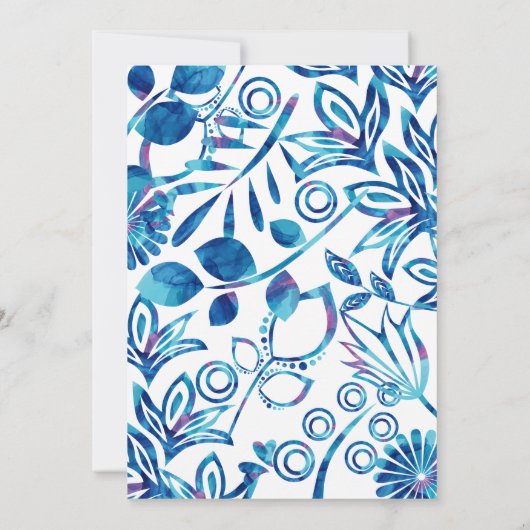 Scandinavisch blauw en roze patroon bruiloft kaart (Achterkant)