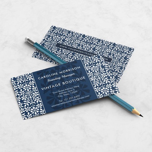 Scandinavisch blauw en witte Floral Elegance Visitekaartje