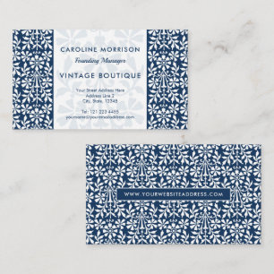 Scandinavisch blauw en witte Floral Elegance  Visitekaartje