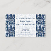 Scandinavisch blauw en witte Floral Elegance Visitekaartje (Voorkant)