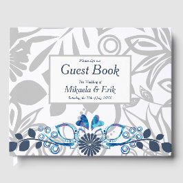 Scandinavisch blauw grijs bloemmotief gastenboek