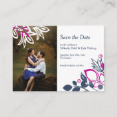 Scandinavisch blauw, grijs en roze Save-the-Date Advieskaart (Voorkant)